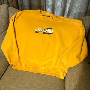 Vintage 90s Mens XXL Sea Ray Boats Crewneck Sweatshirt Yellow Gear for Sports